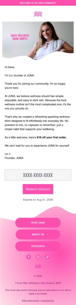 JUNA - Welcome Email Sequence - Welcome from Liv